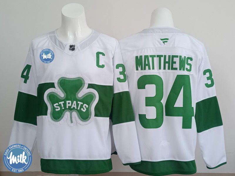 Men 2025 Toronto Maple Leafs #34 Matthews White Green Fanatics Home Premium NHL Jersey style 2->toronto maple leafs->NHL Jersey